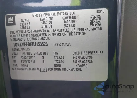 2011 Chevrolet Traverse Ls from USA, damaged, VIN 1GNKVEED6BJ153523